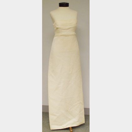 Handmade Vintage Cream Beaded Strapless Evening Gown