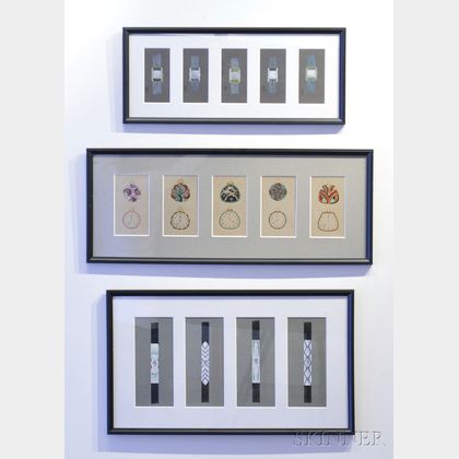 Three Framed Art Deco-style Jewelry Drawings