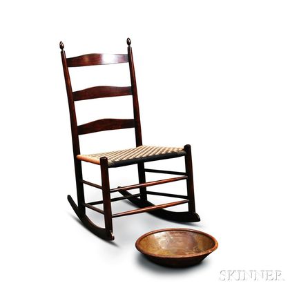 Shaker Production No. 3 Rocking Chair and a Redware Milk Pan. Estimate $200-400