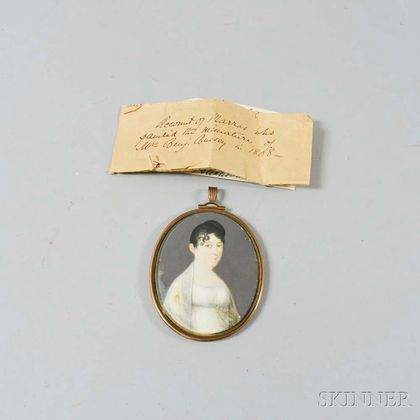Framed John Marras Portrait Miniature of Mrs. Judith Gay Bussey