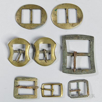 Eight Brass Harness Buckles