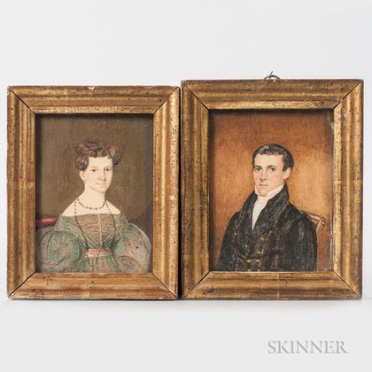 Attributed to Caroline Negus (Petersham, Massachusetts, act. 1830s) Pair of Miniature Portraits of a Man and Woman