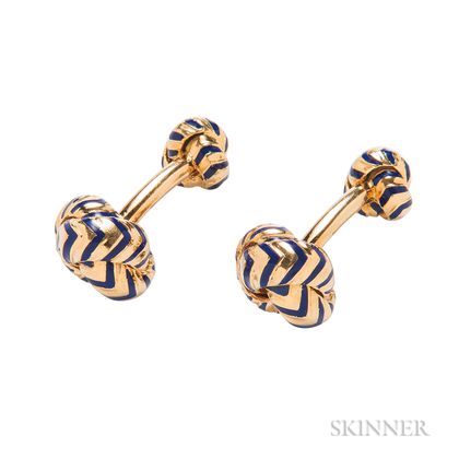 18kt Gold and Enamel Cuff Links, Tiffany & Co.