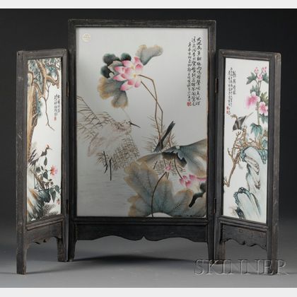 Three-Panel Framed Porcelain Screen
