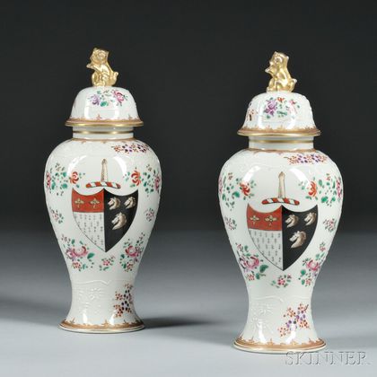 Pair of Samson Porcelain Covered Urns