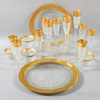 Seventeen Moser Gilt Colorless Glass Tableware Items