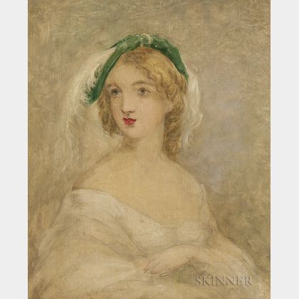 School of John B. Neagle (American, 1796-1895) Sketch for a Portrait of a Young Woman in a Plumed Hat
