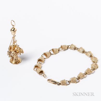 Two Pieces of 14kt Gold Nantucket-themed Jewelry