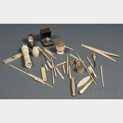 Sold at auction Group of Assorted Small Bone, Ivory, and Gold Sewing  Implements and Devices Auction Number 2585B Lot Number 418