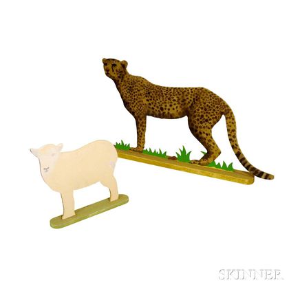 Mo McDermott (British, 20th Century) Cutout Wooden Cheetah and Lamb