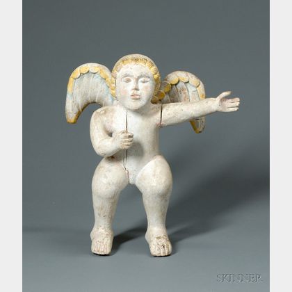 Folk Carved and Painted Wooden Angel Figure
