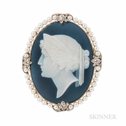 Platinum and Assembled Cameo Brooch