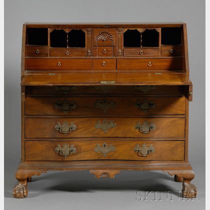 Chippendale Carved Mahogany Oxbow Desk