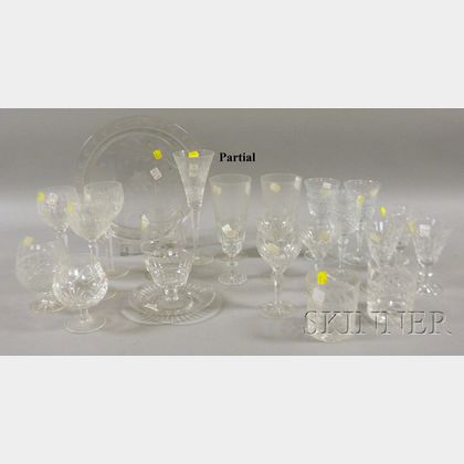 Sixty-three Pieces of Colorless Cut and Pressed Glass Drink and Tableware