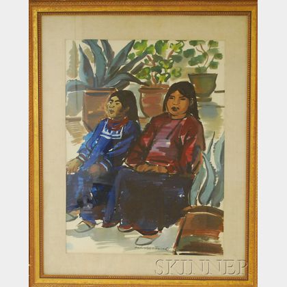 Olga Anhalzer-Fisch (Hungarian, 1901-1990) Portrait of Two Seated Ecuadorian Women.