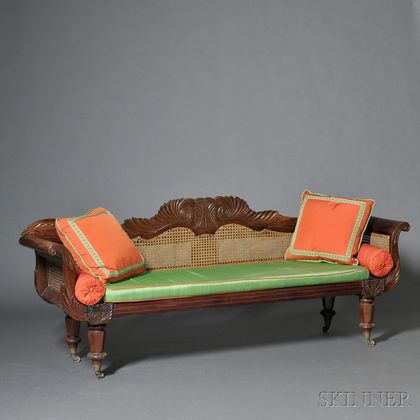 Classical Carved and Caned Mahogany Sofa
