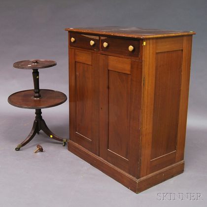 George III Mahogany Two-tier Dumbwaiter and a Davenport Two-drawer Walnut Cabinet