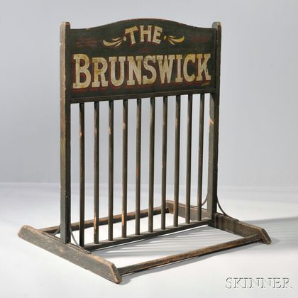 Green- and Gray-painted and Paint-decorated Pine and Iron "THE BRUNSWICK" Bike Rack
