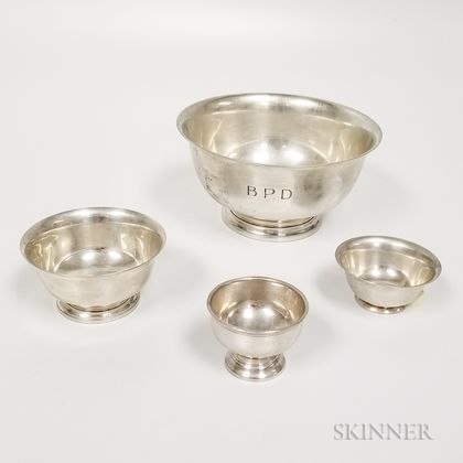 Four Revere-style Sterling Silver Footed Bowls