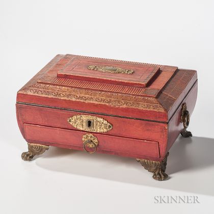 Gilt Red Leather Classical Sewing Box