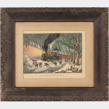 Framed Small Folio Currier & Ives American Railroad Scene Lithograph