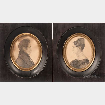 American School, 19th Century Pair of Miniature Portraits of Elihu Jewell Crane and Eliza Miller Crane