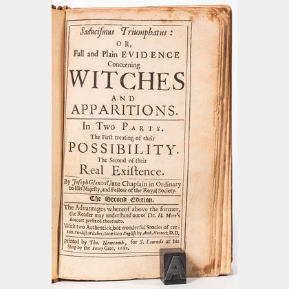 Glanvil, Joseph (1636-1680) Saducismus Triumphatus: or, Full and Plain Evidence Concenring Witches and Apparitions.