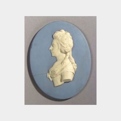 Wedgwood Solid Light Blue Jasper Portrait Medallion of Comtesse Meerman