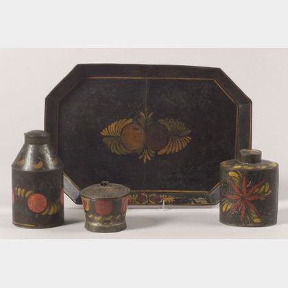 Four Painted Tinware Items
