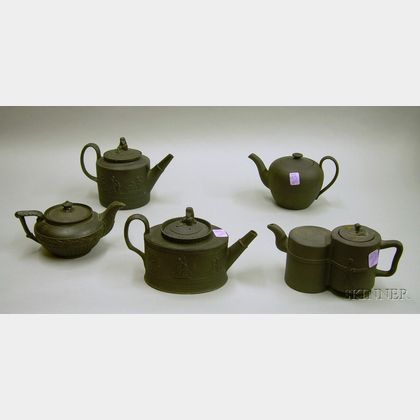 Five Black Basalt Teapots