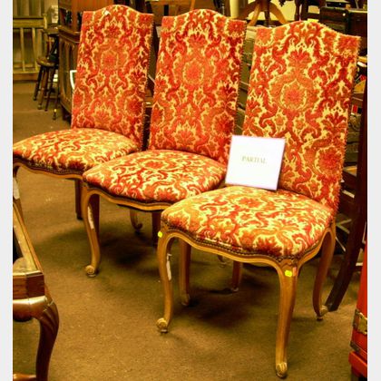 Set of Five Louis XV Style Upholstered Carved Beechwood Side Chairs. 