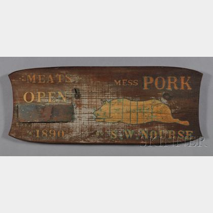 Painted Wooden "MEATS/MESS PORK By S.W. NOURSE Est. 1890" Trade Sign