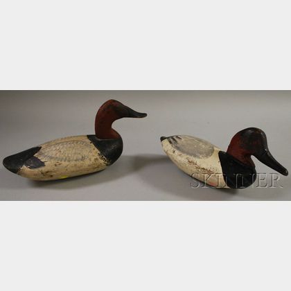 Two Carved and Painted Wooden Working Canvasback Duck Decoys