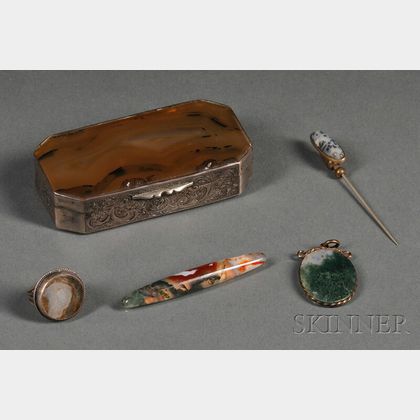 Five Agate and Metal-mounted Articles
