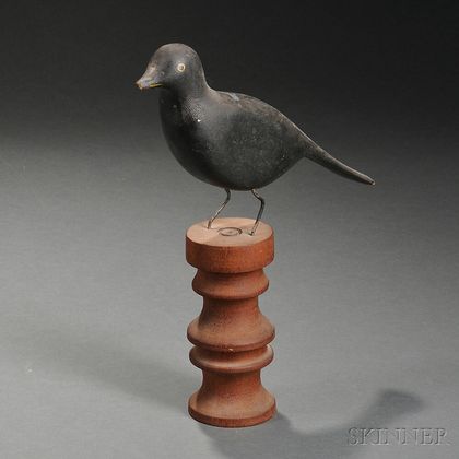 Carved and Painted Blackbird Figure on Stand