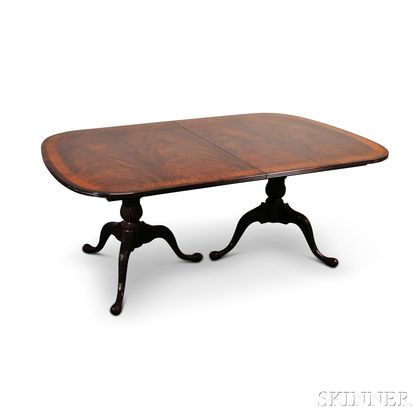 Georgian-style Carved and Inlaid Mahogany Double-pedestal Dining Table