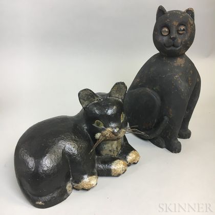 Two Carved and Painted Wood Cats