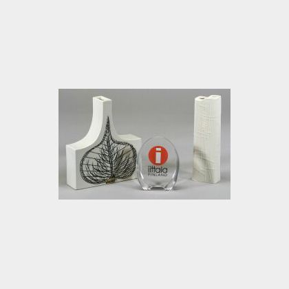 Two Arabia Ceramic Vases and Iittala Glass Paperweight