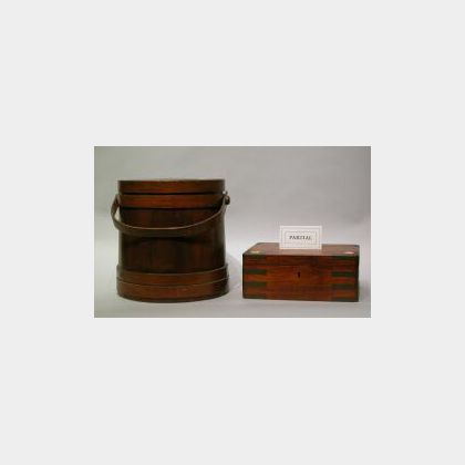 Brass Bound Camphorwood Document Box, Wood Firkin, and an Ogee Mirror. 