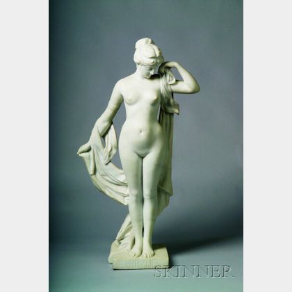 Pierre-Etienne-Daniel Campagne (French, 1851-1910),Carved Marble Figure of a Nude Courtesan/Phryne Devant Ses Juges