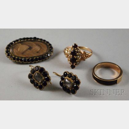Small Group of Victorian Hairwork Mourning Jewelry