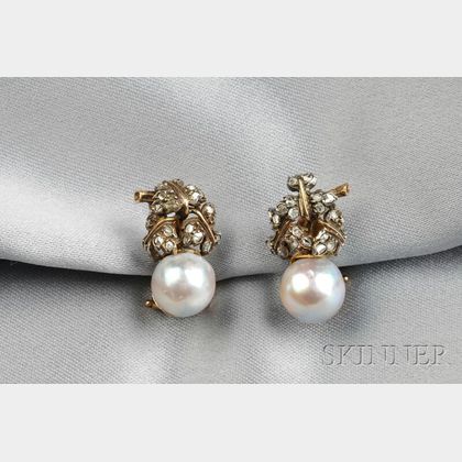 Gray Cultured Pearl and Diamond Earclips, Buccellati