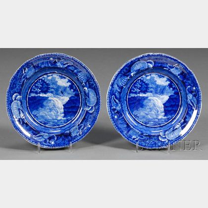 Blue Transfer-decorated Staffordshire Pottery Dessert Plates