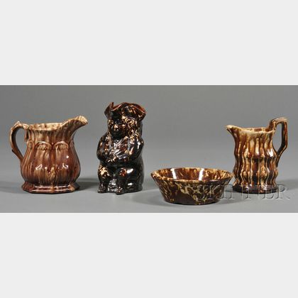 Four Rockingham Glazed Pottery Items