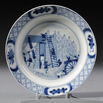 Blue and White "Rotterdam Riot" Decorated Porcelain Plate