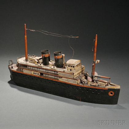 Carved and Painted Wood Model of an Ocean Liner