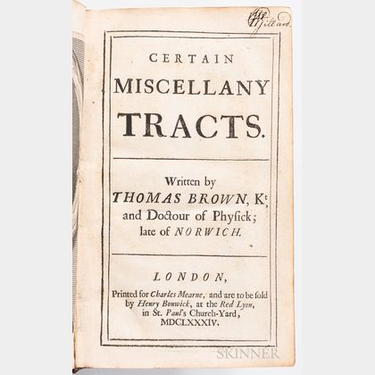 Browne, Sir Thomas (1605-1682) Certain Miscellany Tracts.