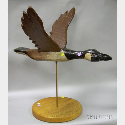 Folk Art Carved and Painted Wooden Canada Goose in Flight