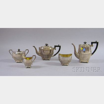 Five-piece Georgian-style Silver Plate Tea Set