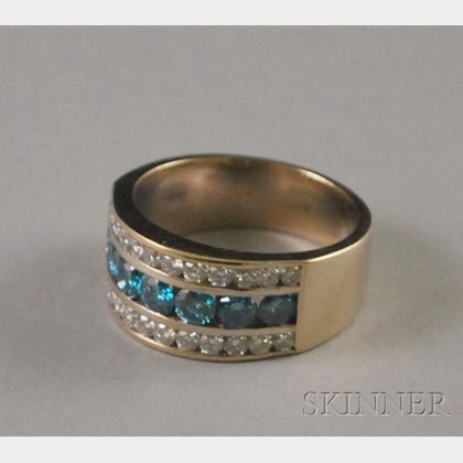 18kt White Gold, Diamond, and Blue Diamond Ring